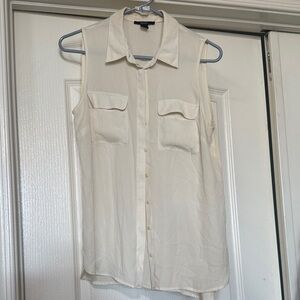 Sleeveless Cream Button-Up Blouse